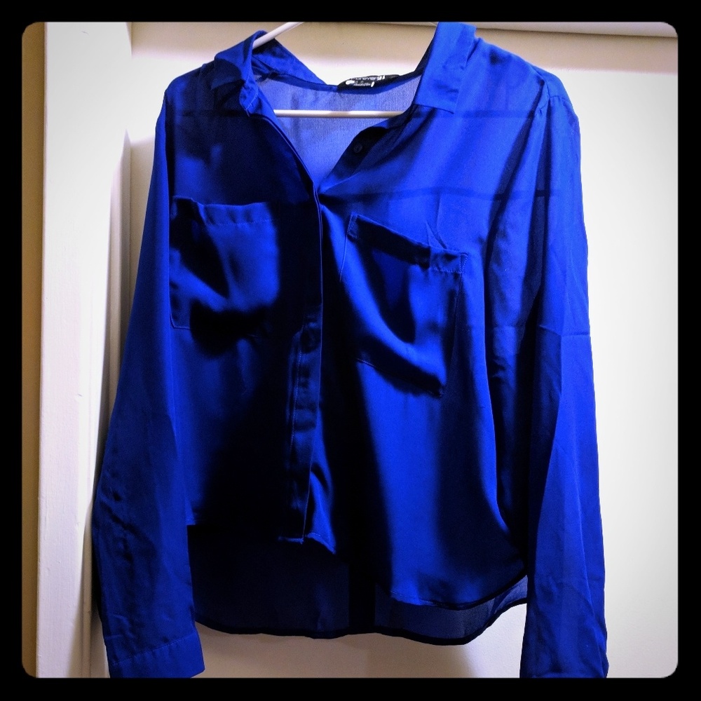 Royal blue button down blouse